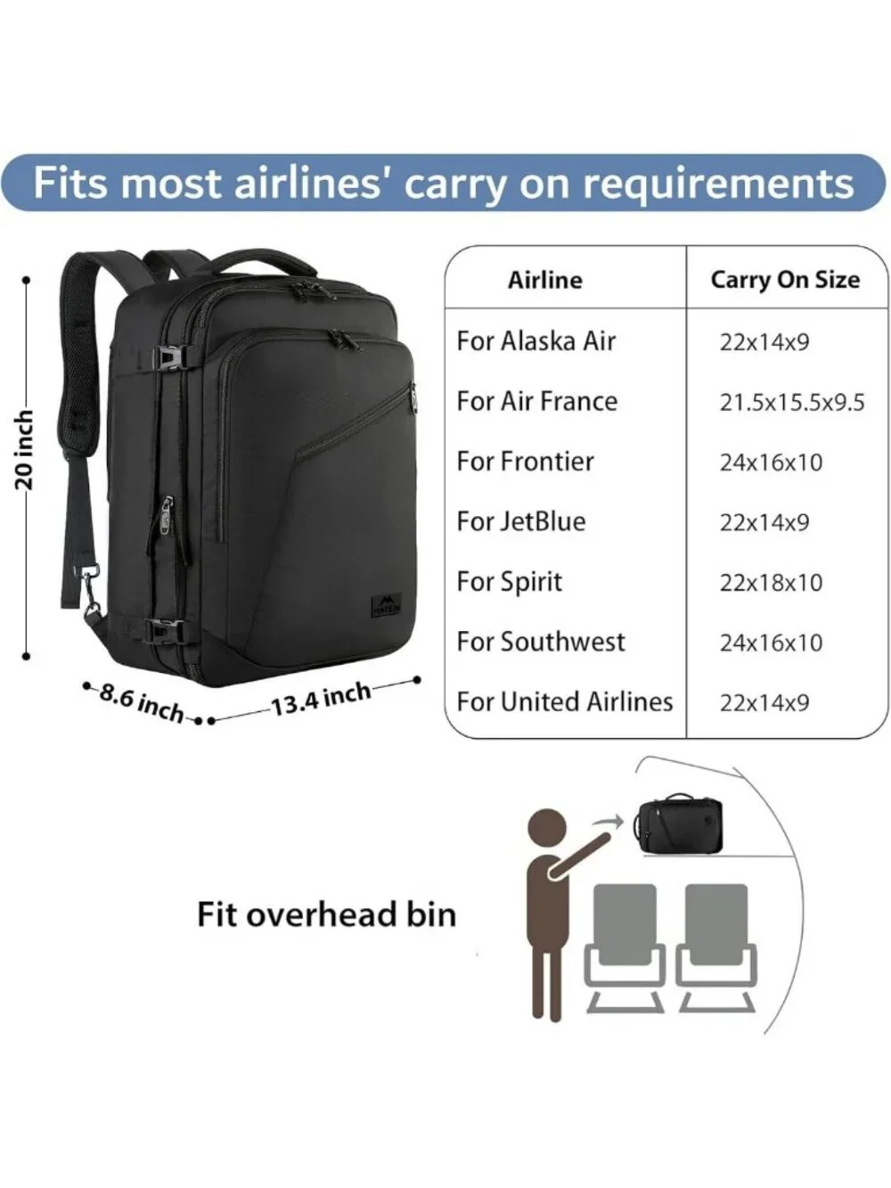 Expandable 45L Travel Backpack - Large Carry-On Bag for Men & Women, Perfect for